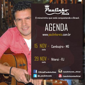 O cantor e compositor Paulinho Reis fará uma super apresentação na cidade de Cambuquira (MG) no próximo feriado (15/11). O ...