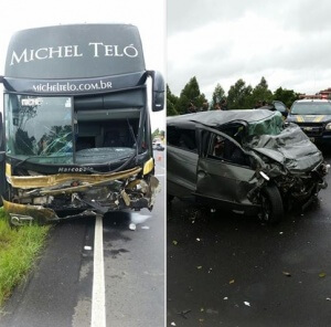 Ônibus do cantor Michel Teló se envolve em acidente fatal no Paraná