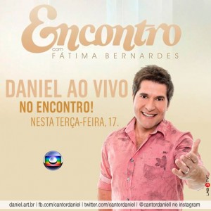 O cantor Daniel irá participar ao vivo do programa Encontro com Fátima Bernardes, nesta terça, dia 17. No palco, Daniel irá cantar seus sucessos, “Tantinho” – composta por seu parceiro no “The Voice Brasil”, Carlinhos Brown , “Maravida” – tema ...