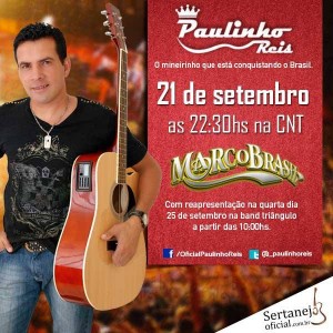 O cantor e compositor, Paulinho Reis será um dos convidados especiais do programa Marco Brasil, que vai ao ar pela CNT, no próximo sábado a partir das 22:30hs. O programa ainda irá receber as duplas; Rick e Renner, Alan e ...