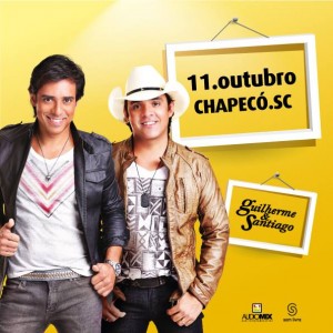 A dupla formada pelos irmãos Guilherme e Santiago vai realizar uma maratona de shows neste final de semana. Hoje, dia 11/10, os artistas se apresentam na cidade de Chapecó, em Santa Catarina. Já no sábado, dia 12, a dupla fará ...