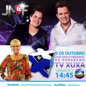 A dupla sertaneja João Neto e Frederico participa neste sábado, 05 de Outubro, do Programa TV Xuxa. A dupla era só sorrisos, afinal farão a segunda participação no programa da eterna Rainha dos Baixinhos. No programa a dupla irá cantar ...