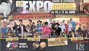 A 11ª edição da Exposição Agropecuária de Jardim (Expojardim) promete movimentar todo o setor produtivo de do município e região, pois contará com a presença de empresas revendedoras de tratores, implementos agrícolas dentre outros grandes empresários de diversos setores de ...