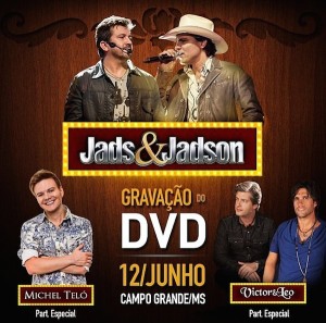 A dupla sertaneja Jads e Jadson irá gravar seu segundo DVD no próximo dia 12 de junho, durante o Arraial de Santo Antônio (evento aberto ao público), em Campo Grande (MS). Provavelmente será uma grande festa pois no mesmo dia ...