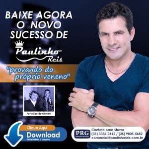 Está sendo lançada hoje a primeira música de trabalho do novo CD de Paulinho Reis, “Provando do Próprio Veneno”. Gravada em setembro deste ano, no estúdio Atmosfera, em São Paulo (SP), a música contou com a participação do cantor Giovani. ...